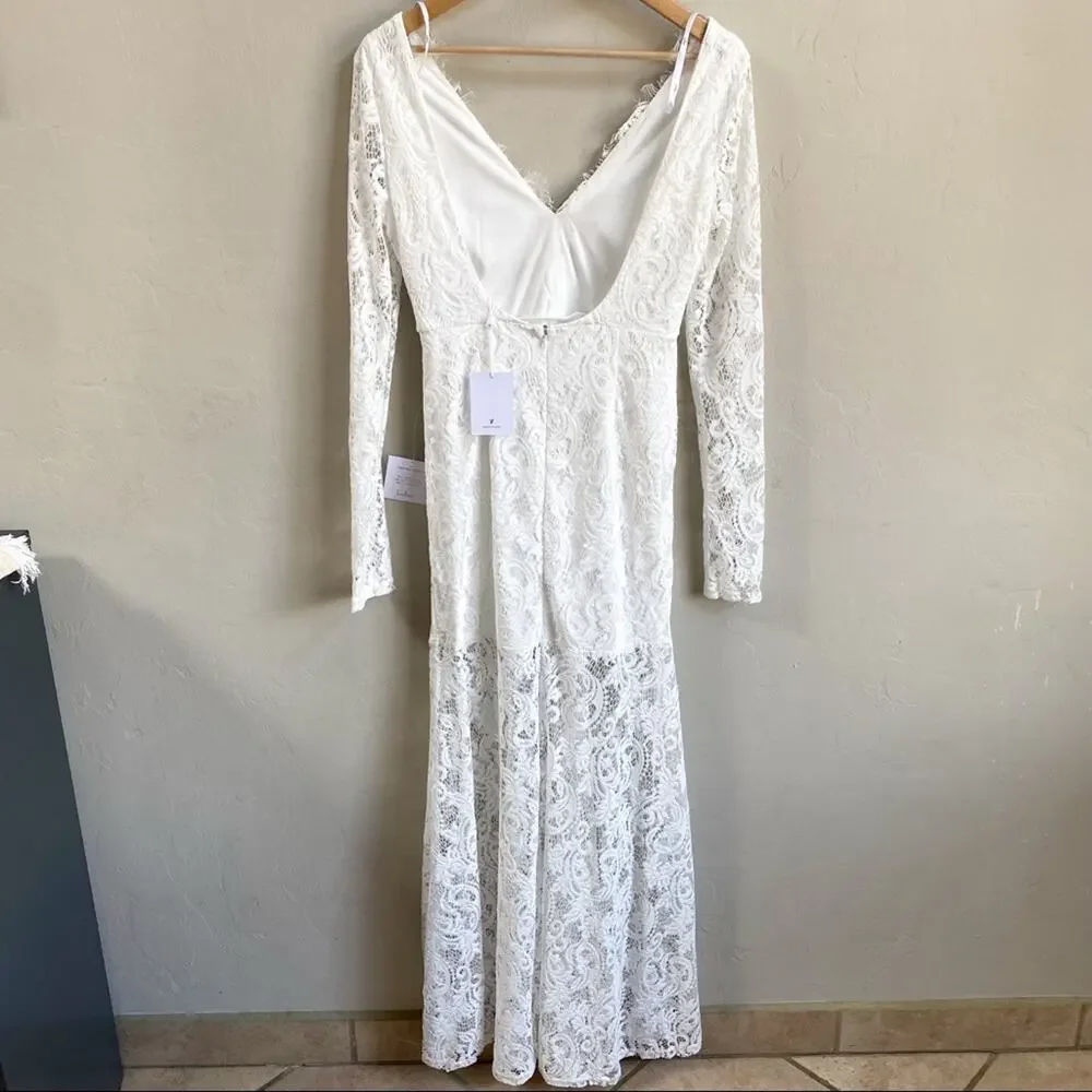 NWT Lulus Way to‎ Be Loved White Lace Long Sleeve Maxi Dress - Picture 6 of 12